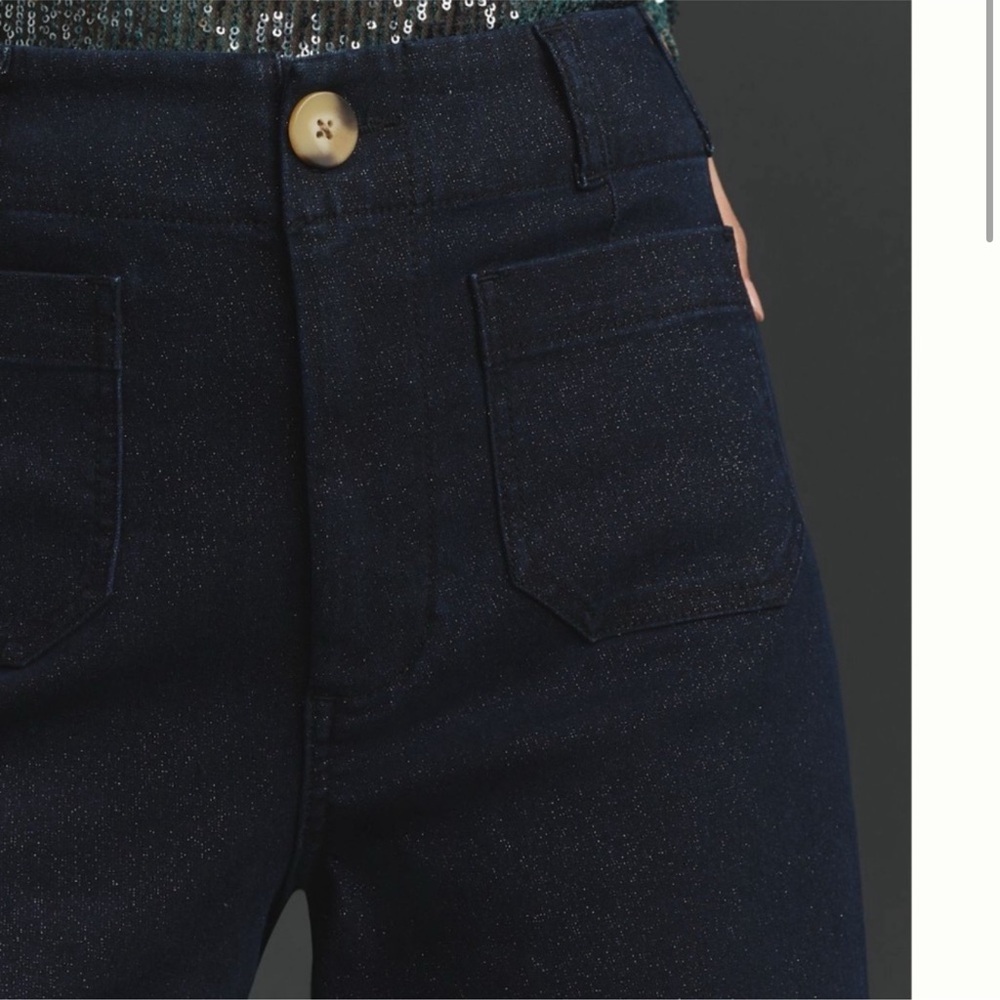 Anthropologie Maeve The Colette Sparkle Denim Cropped Wide Leg Jeans Sz 16W - Picture 2 of 8